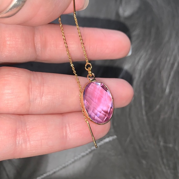 GradeA June Light Alexandrite 18mm Gold Plated Oval Crystal Pendant Drop Earring - Picture 9 of 17